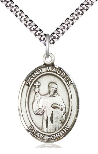 Sterling Silver Saint Maurus Medal Catholic Jewelry Engraved Catholic Saint Jewelry
