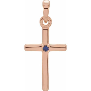 14K Rose Natural Blue Sapphire Cross Pendant