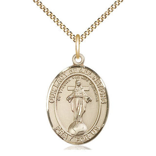 14kt Gold Filled Our Lady of All Nations Medal Catholic Jewelry Engraved Catholic Saint Jewelry
