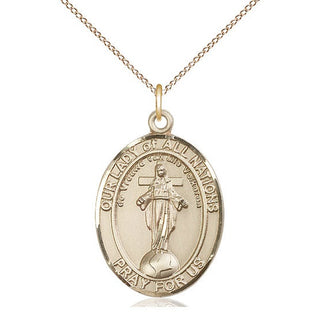 14kt Gold Filled Our Lady of All Nations Medal Catholic Jewelry Engraved Catholic Saint Jewelry