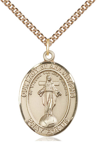 14kt Gold Our Lady of All Nations Medal Engraved Catholic Saint Jewelry
