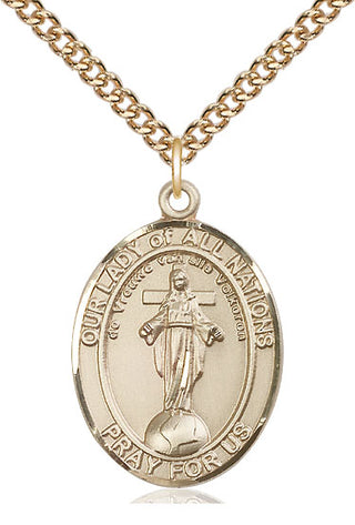 14kt Gold Our Lady of All Nations Medal Engraved Catholic Saint Jewelry
