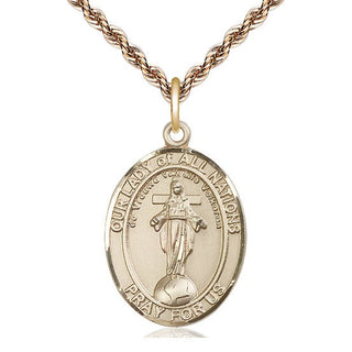 14kt Gold Our Lady of All Nations Medal Engraved Catholic Saint Jewelry