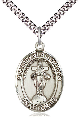 Pewter Our Lady of All Nations Medal Catholic Jewelry Engraved Catholic Saint Jewelry