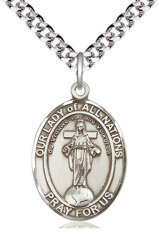Pewter Our Lady of All Nations Medal Catholic Jewelry Engraved Catholic Saint Jewelry