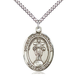 Sterling Silver Our Lady of All Nations Medal Catholic Jewelry Engraved Catholic Saint Jewelry