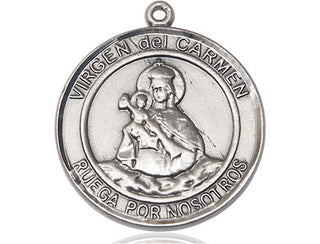 Pewter Virgen del Carmen Medal Engraved Catholic Saint Jewelry
