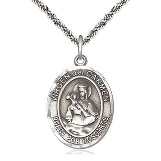Sterling Silver Virgen del Carmen Medal Catholic Jewelry