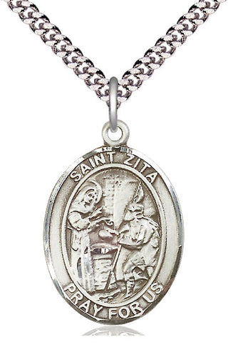 Pewter Saint Zita Medal Catholic Jewelry Engraved Catholic Saint Jewelry