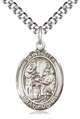Pewter Saint Zita Medal Catholic Jewelry Engraved Catholic Saint Jewelry