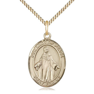 14kt Gold Filled Our Lady of Peace Medal Catholic Jewelry Engraved Catholic Saint Jewelry