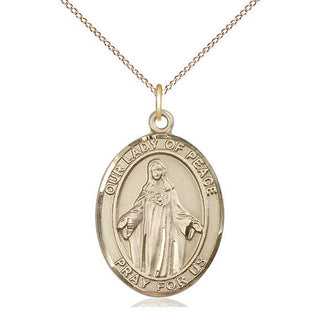 14kt Gold Filled Our Lady of Peace Medal Catholic Jewelry Engraved Catholic Saint Jewelry