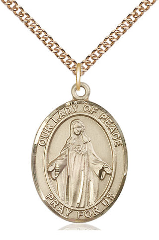 14kt Gold Filled Our Lady of Peace Medal Catholic Jewelry Engraved Catholic Saint Jewelry