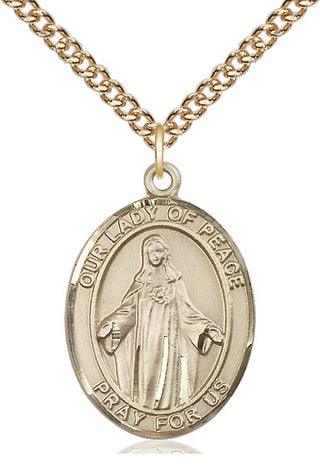14kt Gold Filled Our Lady of Peace Medal Catholic Jewelry Engraved Catholic Saint Jewelry