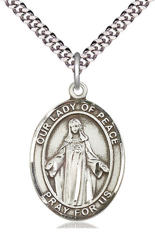 Pewter Our Lady of Peace Medal Catholic Jewelry Engraved Catholic Saint Jewelry