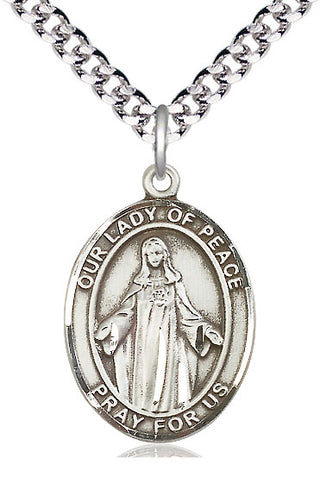 Pewter Our Lady of Peace Medal Catholic Jewelry Engraved Catholic Saint Jewelry
