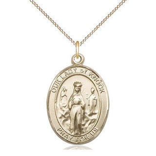 14kt Gold Filled Our Lady of Knock Medal Catholic Jewelry Engraved Catholic Saint Jewelry