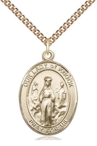 14kt Gold Filled Our Lady of Knock Medal Catholic Jewelry Engraved Catholic Saint Jewelry