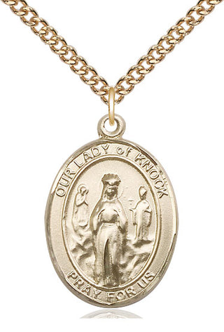 14kt Gold Filled Our Lady of Knock Medal Catholic Jewelry Engraved Catholic Saint Jewelry