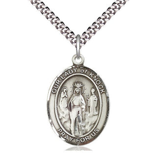 Pewter Our Lady of Knock Medal Catholic Jewelry Engraved Catholic Saint Jewelry