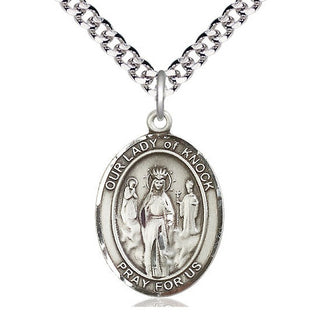 Pewter Our Lady of Knock Medal Catholic Jewelry Engraved Catholic Saint Jewelry