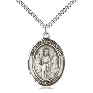 Pewter Our Lady of Knock Medal Catholic Jewelry Engraved Catholic Saint Jewelry