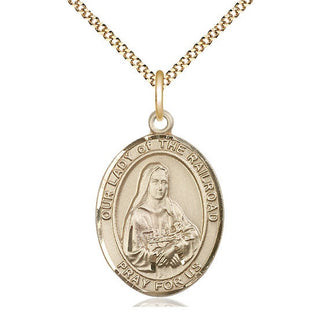 14kt Gold Filled Our Lady of the Railroad Medal Catholic Jewelry Engraved Catholic Saint Jewelry