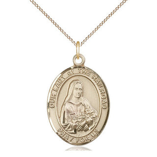 14kt Gold Filled Our Lady of the Railroad Medal Catholic Jewelry Engraved Catholic Saint Jewelry