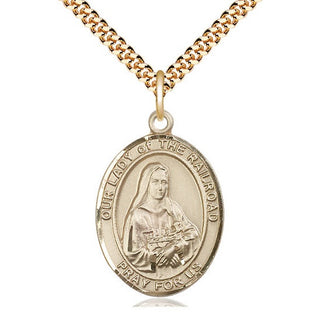14kt Gold Filled Our Lady of the Railroad Medal Catholic Jewelry Engraved Catholic Saint Jewelry