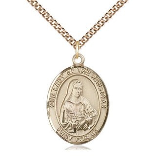 14kt Gold Filled Our Lady of the Railroad Medal Catholic Jewelry Engraved Catholic Saint Jewelry