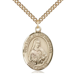 14kt Gold Filled Our Lady of the Railroad Medal Catholic Jewelry Engraved Catholic Saint Jewelry