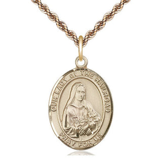 14kt Gold Our Lady of the Railroad Medal Engraved Catholic Saint Jewelry