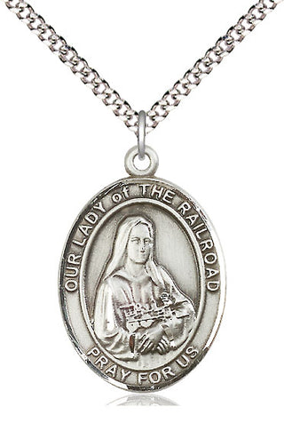 Pewter Our Lady of the Railroad Medal Catholic Jewelry Engraved Catholic Saint Jewelry