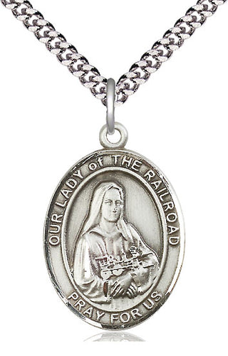Pewter Our Lady of the Railroad Medal Catholic Jewelry Engraved Catholic Saint Jewelry