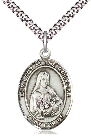 Sterling Silver Our Lady of the Railroad Medal Catholic Jewelry Engraved Catholic Saint Jewelry