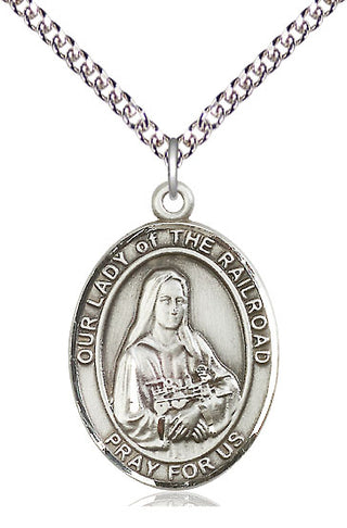 Sterling Silver Our Lady of the Railroad Medal Catholic Jewelry Engraved Catholic Saint Jewelry