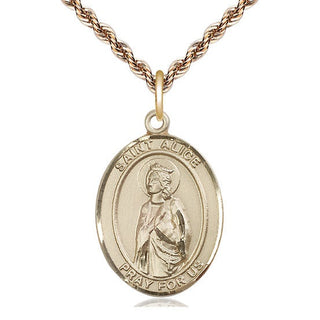 14kt Gold Saint Alice Medal Engraved Catholic Saint Jewelry