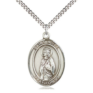 Pewter Saint Alice Medal Catholic Jewelry Engraved Catholic Saint Jewelry