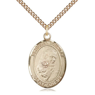14kt Gold Blessed Trinity Medal Engraved Catholic Saint Jewelry