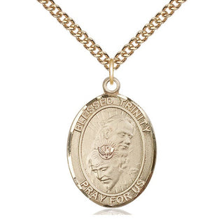 14kt Gold Blessed Trinity Medal Engraved Catholic Saint Jewelry