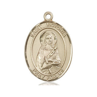 14kt Gold Saint Victoria Medal Engraved Catholic Saint Jewelry