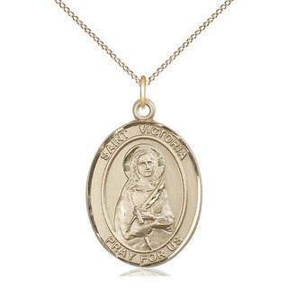 14kt Gold Saint Victoria Medal Engraved Catholic Saint Jewelry