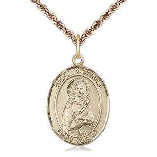 14kt Gold Saint Victoria Medal Engraved Catholic Saint Jewelry