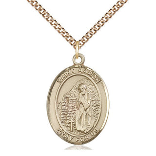 14kt Gold Saint Aaron Medal Engraved Catholic Saint Jewelry