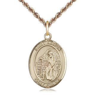 14kt Gold Saint Aaron Medal Engraved Catholic Saint Jewelry