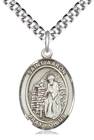 Pewter Saint Aaron Medal Catholic Jewelry Engraved Catholic Saint Jewelry