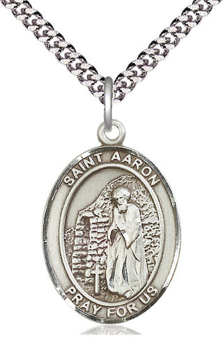 Pewter Saint Aaron Medal Catholic Jewelry Engraved Catholic Saint Jewelry