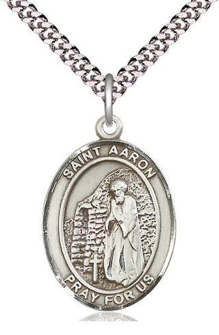 Sterling Silver Saint Aaron Medal Catholic Jewelry Engraved Catholic Saint Jewelry