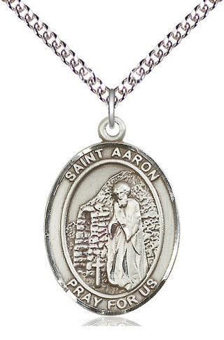Sterling Silver Saint Aaron Medal Catholic Jewelry Engraved Catholic Saint Jewelry