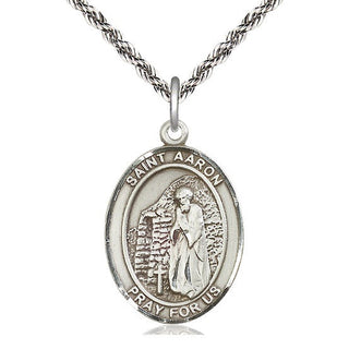Sterling Silver Saint Aaron Medal Catholic Jewelry Engraved Catholic Saint Jewelry
